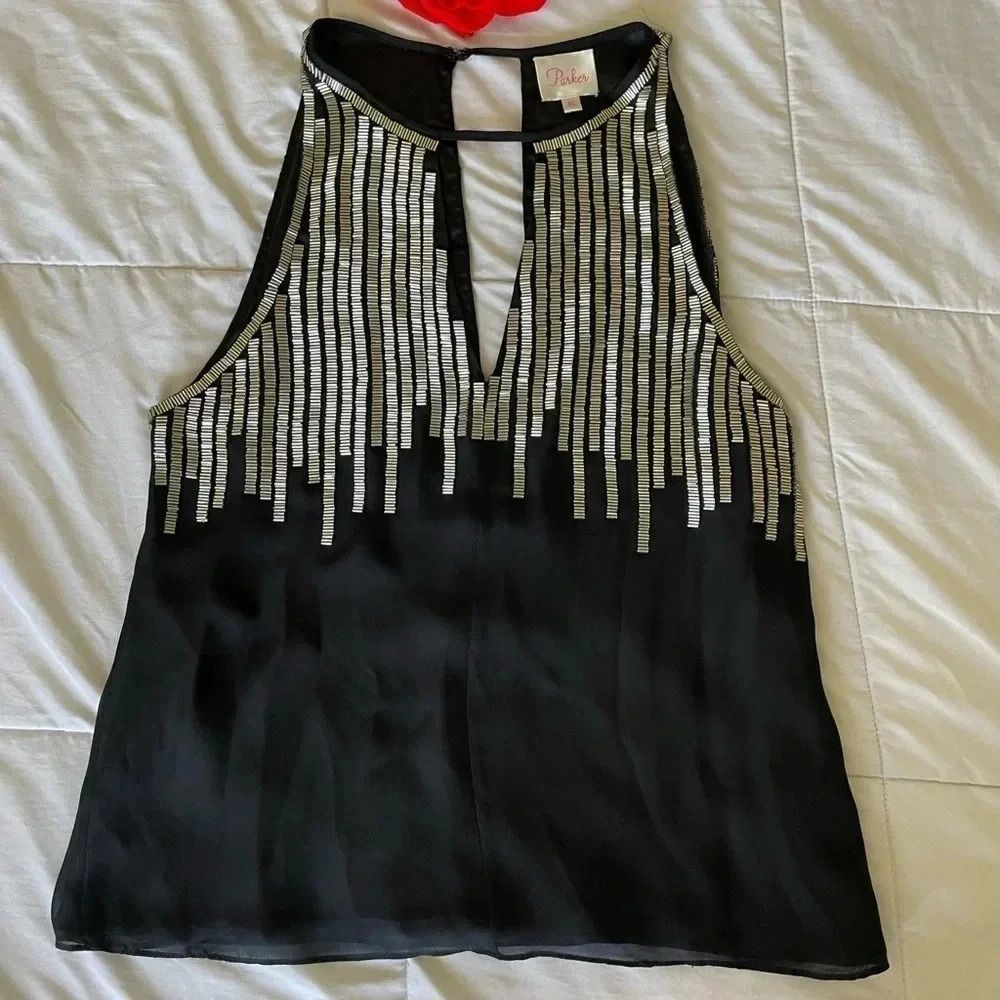 Parker embellished silk black top